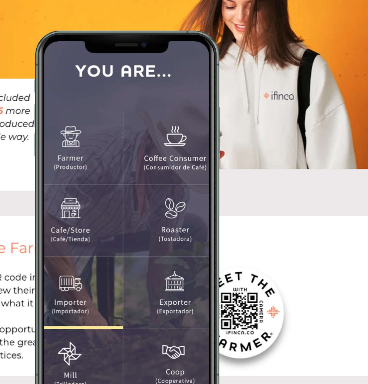 iFinca mobile app showing coffee supply chain participants