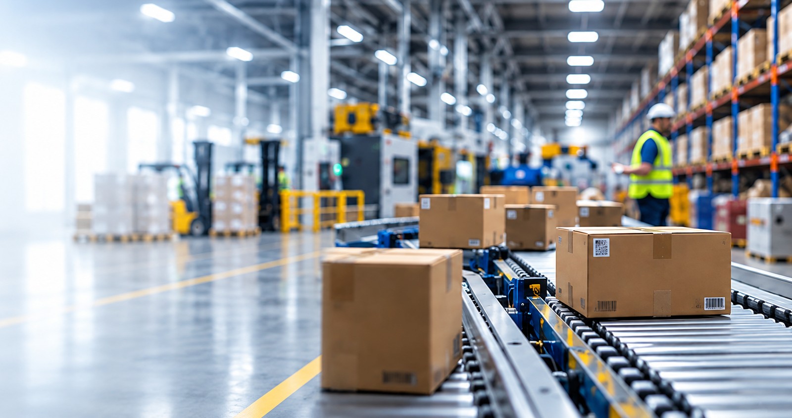Warehouse operator scanning inventory pallets with a handheld device